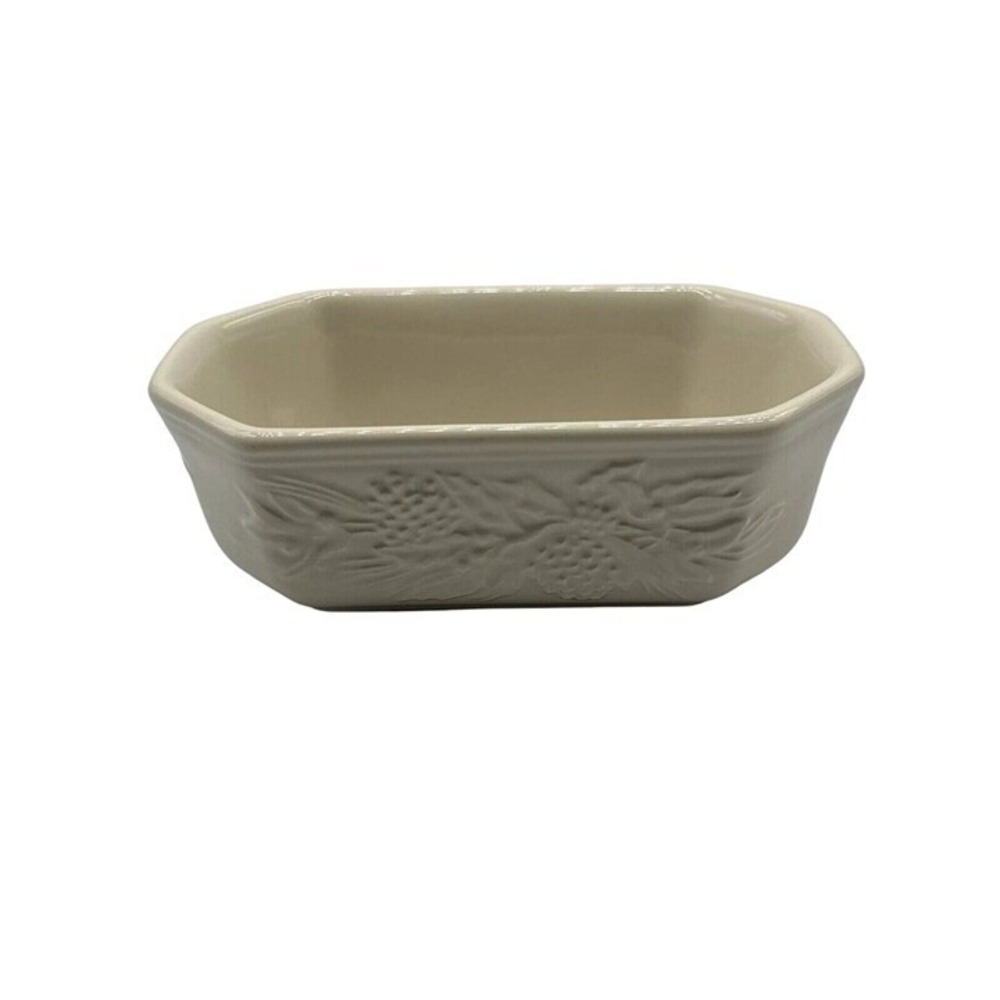 Longaberger Pottery Ceramic Baking Dish~Natures Garland~Small Loaf Pan~ cream